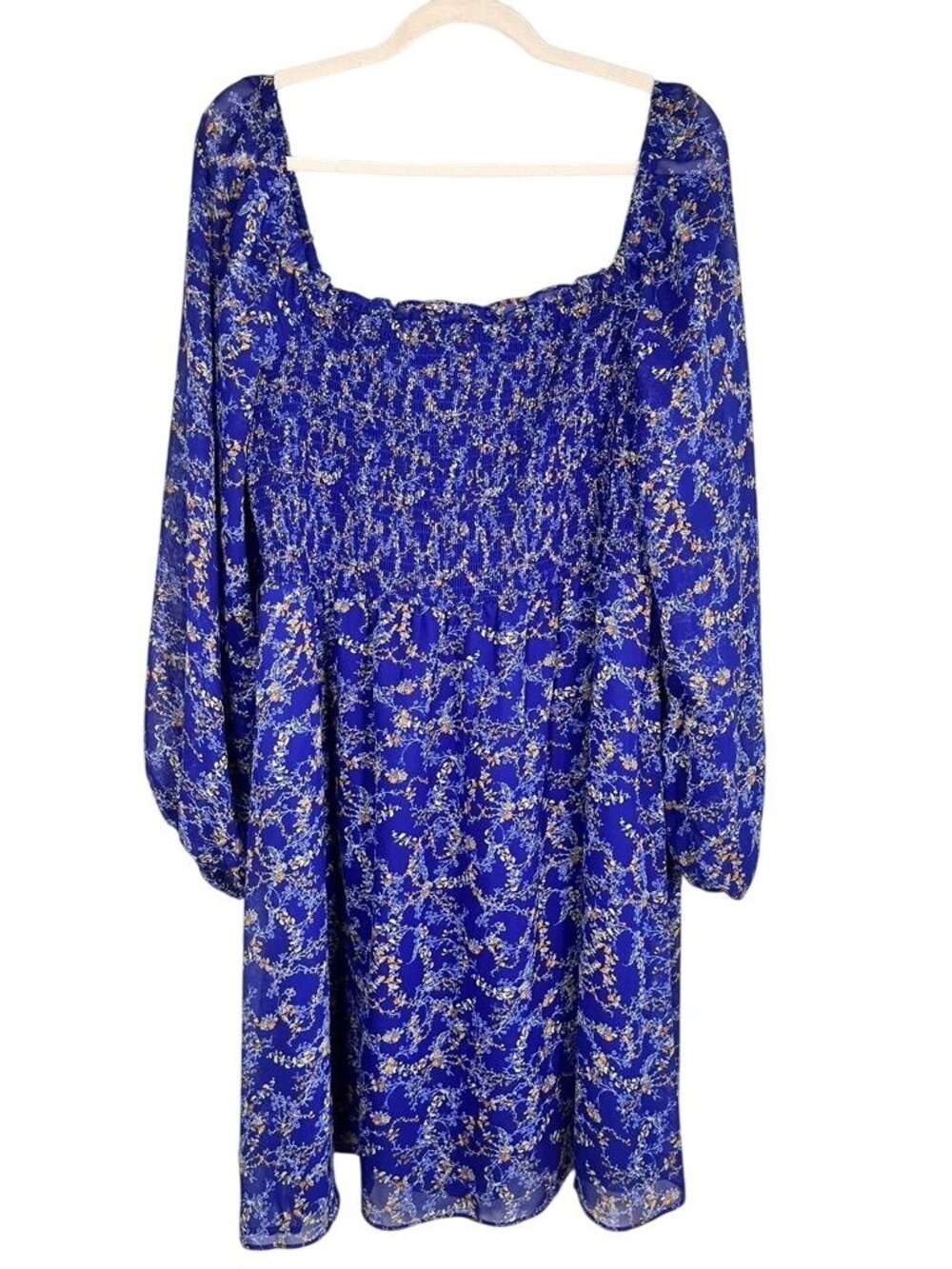 Colorful Floral Milkmaid Dress Blue‎ XL Festival Boho Preppy Western Feminine